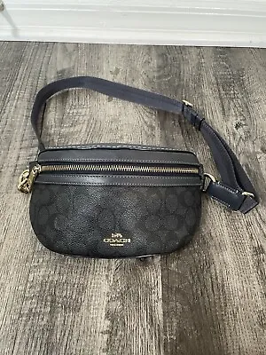 Coach Belt Bag In Signature Canvas Charcoal Midnight Navy Gold 39937 Fanny Pack • $130