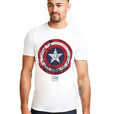 Official Marvel Mens Captain America Comic Shield T-shirt White S-2XL • £13.99