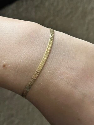 £199.99 • Buy 18ct Gold Greek Key Flat Snake Chain Bracelet 7 1/4” Long 3mm Wide 3.33g