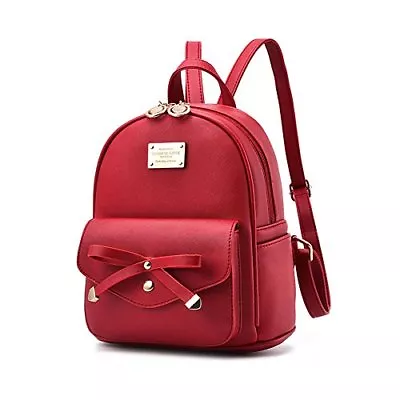 Women's Mini Backpack Purse Adjustable Strap Bowknot Accent Leather School Bag   • $32.13