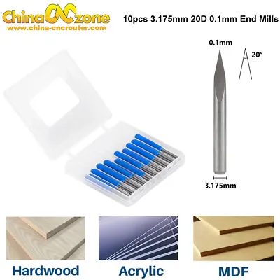 10 Pcs 3.175mm Flat Mills 20° Metal Cutting Drilling Bits For PCB CNC Engraver • $9.99