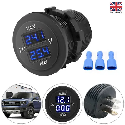 12/24V AUX LED Dual Voltmeter Voltage Gauge Battery Monitor Panel Car Boat RV • £12.99