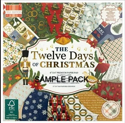 DOVECRAFT 12 DAYS OF CHRISTMAS 6 X 6 Sample Paper Pack 200gsm 16 Sheets • £2.05