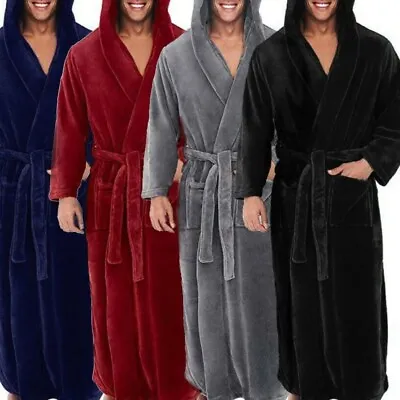 Mens Bath Robe Coat Hooded Bathrobe Cloak Soft Winter Plush Fleece Dressing Gown • $18.59