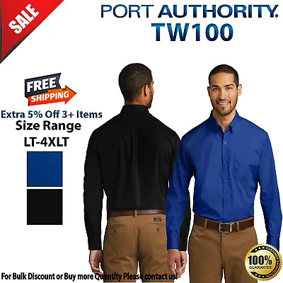 Port Authority TW100 Mens Big & Tall Long Sleeve Carefree Poplin Dress Shirt • $29.76