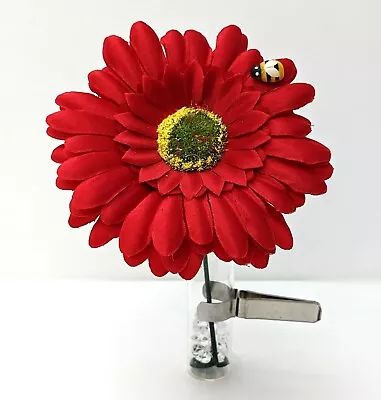 Clip On Dashboard Flower Vase Red Gerbera Daisy Fits Any Car FREE CRYSTALS • £13.97