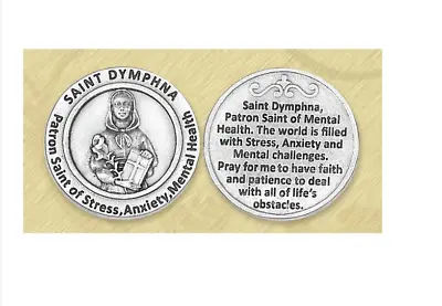 St.  Dymphna - Patron Saint Of Stress... - Silver Tone  Pocket Coin  • $3.50