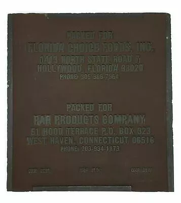 Florida Choice Foods Inc. Bag Printing Plate Adverting Sign Plaque Vintage • $18.24