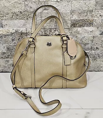 Coach Peyton Saffiano Leather Cora Domed Satchel Purse Crossbody F25671 Gold • $49.99