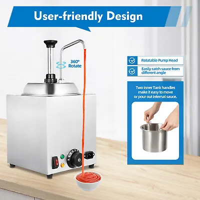 Nacho Cheese Dispenser 2.5L 800W  Hot Fudge Caramel Warmer Stainless Steel • $161.50