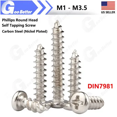 M1-M3.5 Phillips Pan Head Self Tapping Screw Carbon Steel Nickel Plated DIN7981 • $4.89