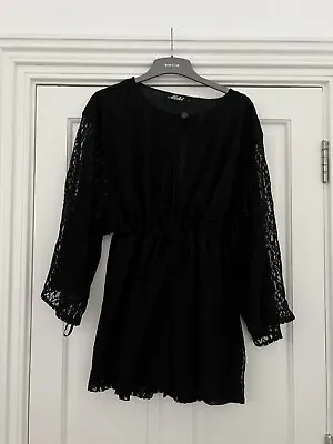 Motel Size L Lace Black Long Sleeve Playsuit Romper Jumpsuit Lacy Outfit Vgc • $22.74