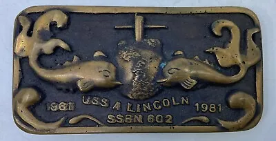 Vintage USS A LINCOLN SSBN 602 Brass Belt Buckle • $44.99