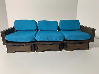 Mid Century Modern Sofa 1:12 Scale Doll House Miniature Couch Wood Brown Teal • $99.99