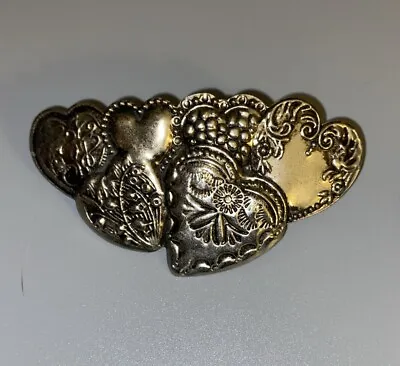 Barrette Hair Clip Hearts Concho Style Embossed Made In Korea Vintage • $12