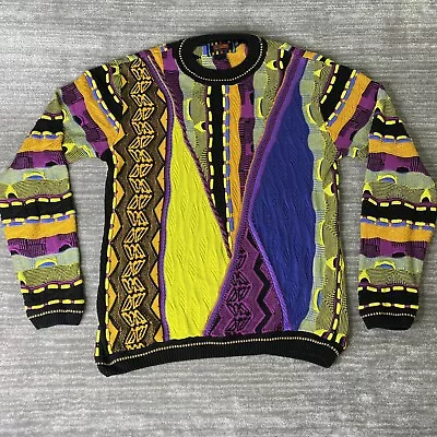 Vintage 90s Steven Land Coogi Style Sweater 3D Knit Multicolor USA Made Mens M • $84.99