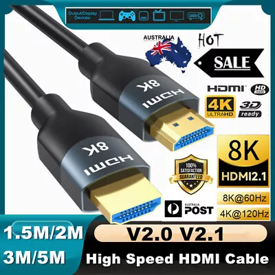 Upgrade HDMI Cable V2.1 V2.0 8K 4K UHD 3D High Speed Ethernet HEC ARC 1.5M-5M AU • $16.19