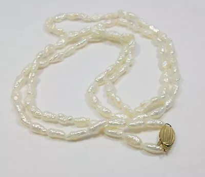 Vintage Signed 585 (14K Gold) Clasp Real Baroque Pearl Strung Necklace 12  Drop • $14