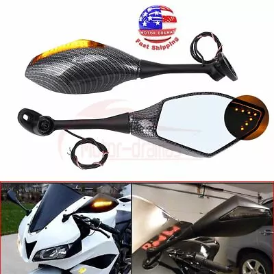 Carbon Fiber Motorcycle LED Blinker Turn Signal Light Rearview Mirrors Universal • $24.95