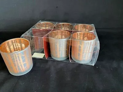 6 Woodlands Votive Candle Holders With Battery Operated Candles • $6.50