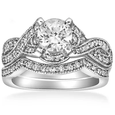 1 1/2ct Infinity Vintage Diamond Engagement Ring Set 14K White Gold • $2499.99