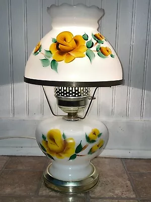 Vintage Gwtw Electric Hurricane Table Lamp Yellow Rose Works Great Hand Painted • $40