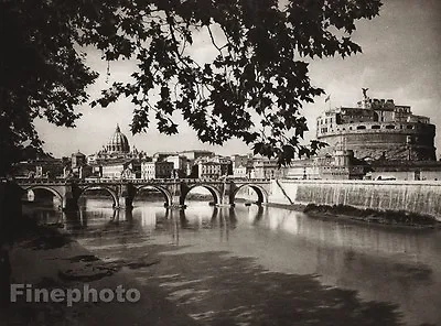 1925 Vintage ITALY Photo Gravure ROME Castle Ponte Arch Bridge Vatican HIELSCHER • $157.32