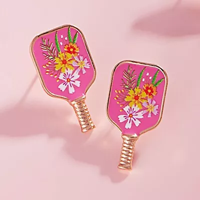 Parker Sparrow Pink Enamel Flower Pickleball Paddle Hypoallergenic Stud Earrings • $16.99