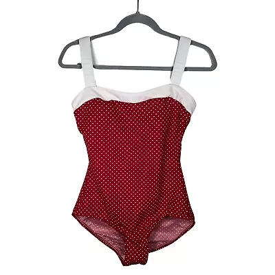 Miraclesuit Size 10 Swimsuit One Piece Red Polka Dots Vintage Pinup Built In Bra • $39.95