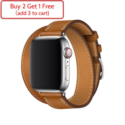 $14.51 • Buy Slim Double Tour Leather Band Strap For Apple Watch 7 6 5 4 3 2 1 IWatch 38 45mm