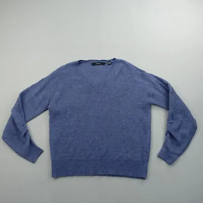 Vero Moda Alpaca Blend V Neck Sweater Womens Medium BLue Soft Cozy Stretch • $11.39