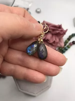 14K GF Natural Blue Flash Labradorite Earrings Briolette • $39.99