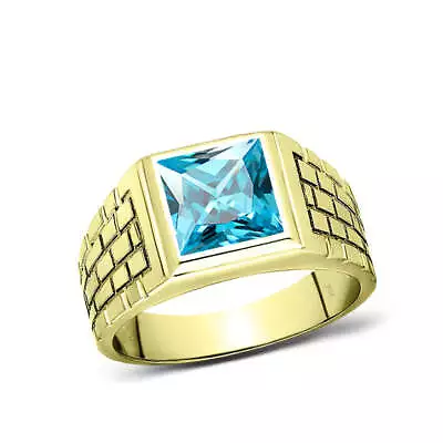 Gorgeous Blue Aquamarine 10K Yellow Gold Men's Ring • $599