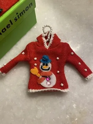 MICHAEL SIMON? Christmas Sweater Ornament /red With Snowman Hoodie Beads • $39.99