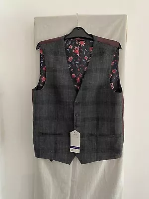 NEXT Grey Slim Fit Checked Waistcoat & Trouser Set Size 42 • £30