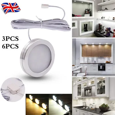 £20.39 • Buy 3/6 Lights Under Cabinet Lights LED Kitchen Cupboard Counter Display Lamp Round