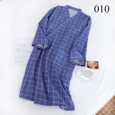 Men Kimono Japanese Yukata Pajamas Cotton Bathrobe Gown Nightwear Sash Loose • $24.80