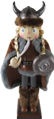 Wooden Christmas Nutcracker 15  VIKING FEMALE WITH SHIELD & SWORD ATH • $59.99