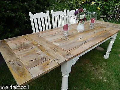 Large Rustic Oak Finish Farmhouse Kitchen Dining Table EXTENDING 8.5ft Painted • £670.50