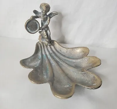 Vtg Brass Cherub Angel Soap Dish Trinket Tray Footed Art Nouveau Style Patina • $38.25