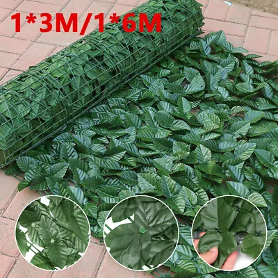 3M Roll Artificial Hedge Garden Fake Ivy Leaf Privacy Fence Screening Wall Panel • £5.99