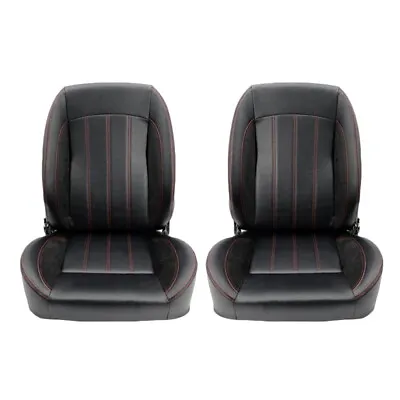 Classic Retro Style Low Back Bucket Seats Black Quick Tilt Lever PU Leather Pair • $749.99
