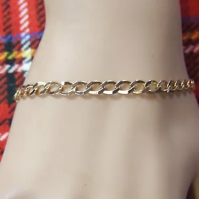 9ct GOLD  Second Hand Solid Curb Ankle Bracelet • £235