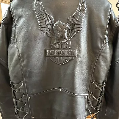 Harley Davidson  Cruiser II Men's Xl Black Leather Old School Biker Jacket • $299
