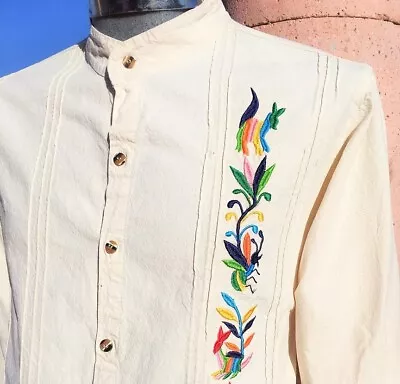 Men Pueblo Guayabera Alebrije Embroidery Casual Shirt Button Wedding Mexico Boho • $54.95