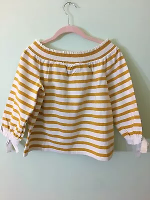 J Crew  Striped Off Shoulder Top  Yellow White G2549 XS • $16.50