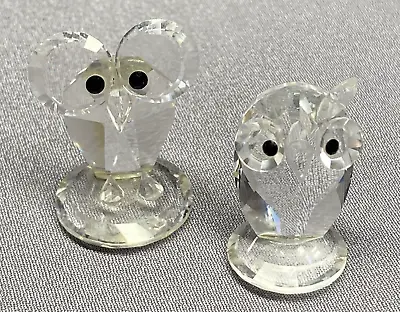 Lot 2 Swarovski Crystal Clear Owl Figurines Animals Black Eyes Birds • $19.95