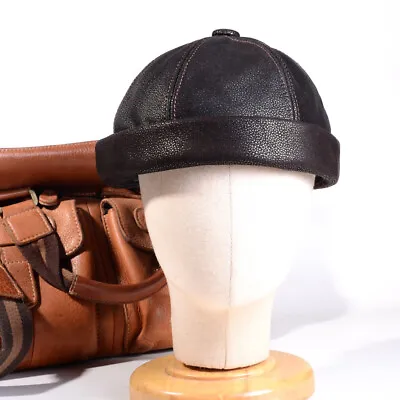 Men's Women's 100% Real Leather Beanie Zucchetto Skullcap Beret Round Caps/Hats • $29.80