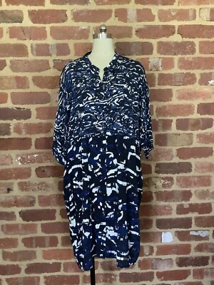 $25 • Buy Kin By John Lewis L Ladies 24 26 Long Shirt Dress Blue White Print Hi Low 