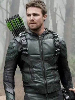 Green Arrow Season 5 Hoodie Leather Jacket With Attached Hood • $189.99